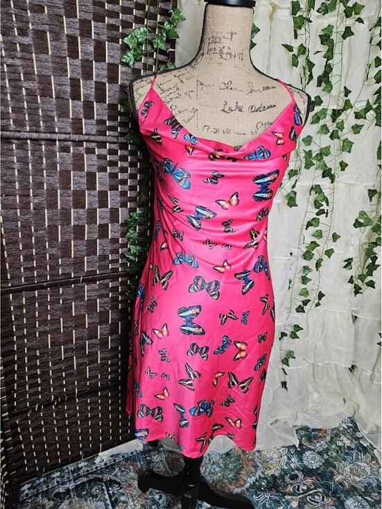 Steve Madden Dresses & Skirts - Pink Butterfly Print Slip Dress with Strappy Back